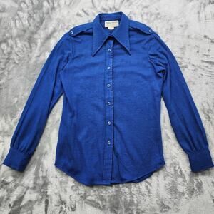 Vintage Bobbie Brooks Top Womens S Blue Daggar Collar Long Sleeve Acrylic Knit